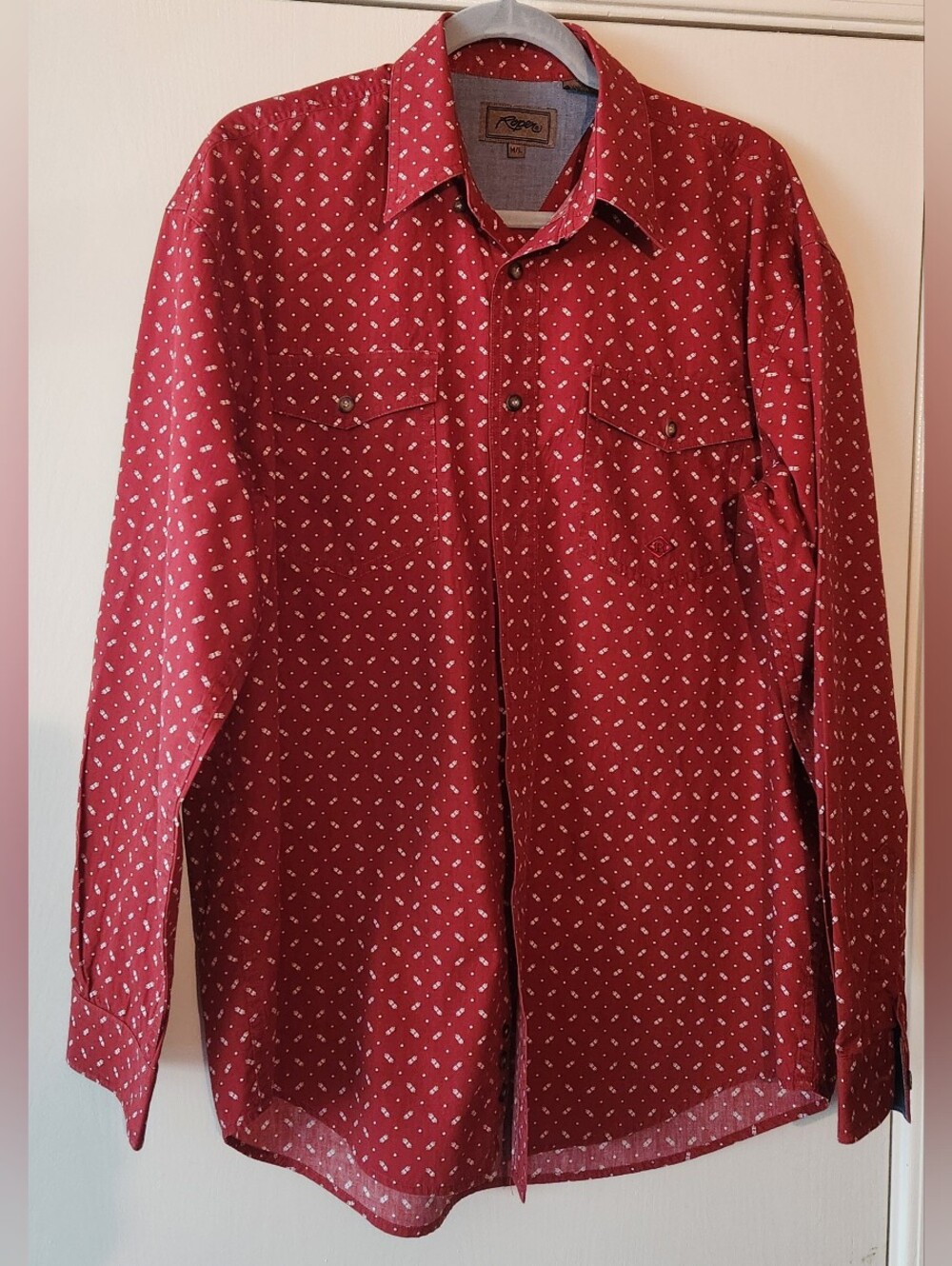 Roper Men's Western Red Cotton Button Down Shirt Size M/L EUC $27